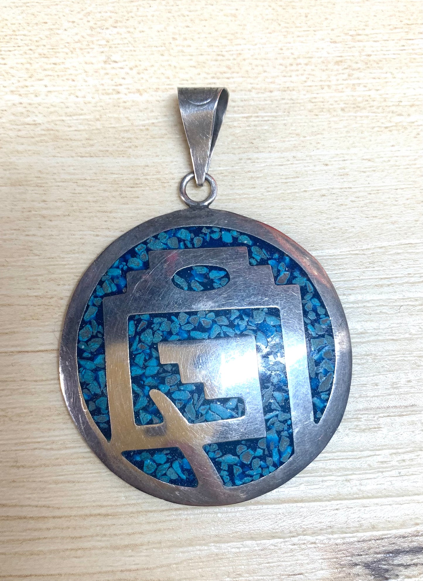 Sterling Silver Taxco Mexico Turquoise Inlay Pendant